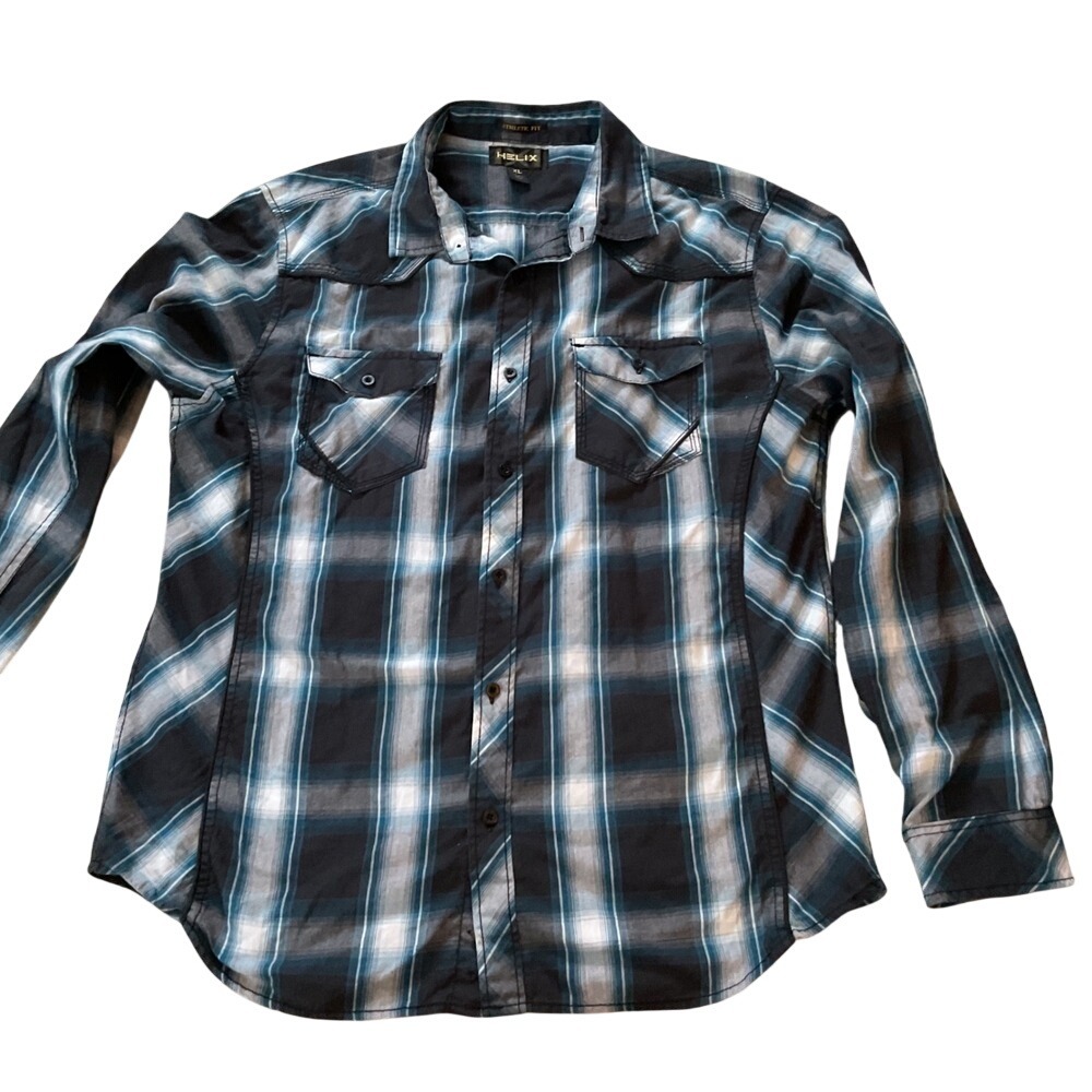 Helix Men's Plaid Long Sleeve Button Up Shirt Athletic Fit XL